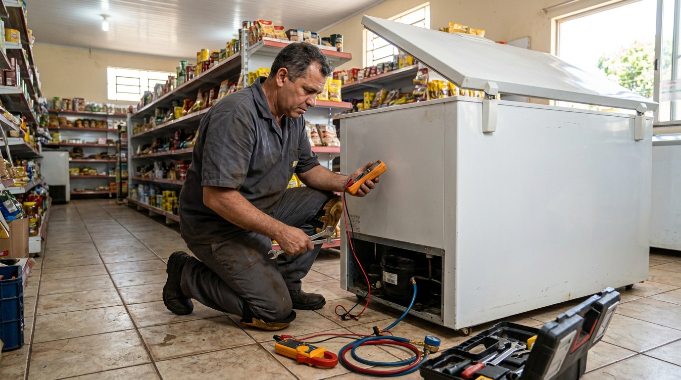 Substituição de termostato de freezer em visita técnica em Santa Maria‑RS